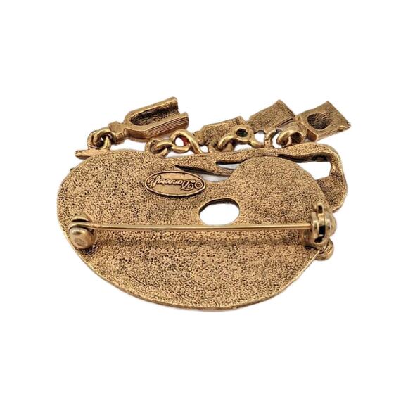 Danecraft Gold Tone Painters Palette Dangle Brooch, Paint Tubes Charms, Signed - Picture 5 of 11